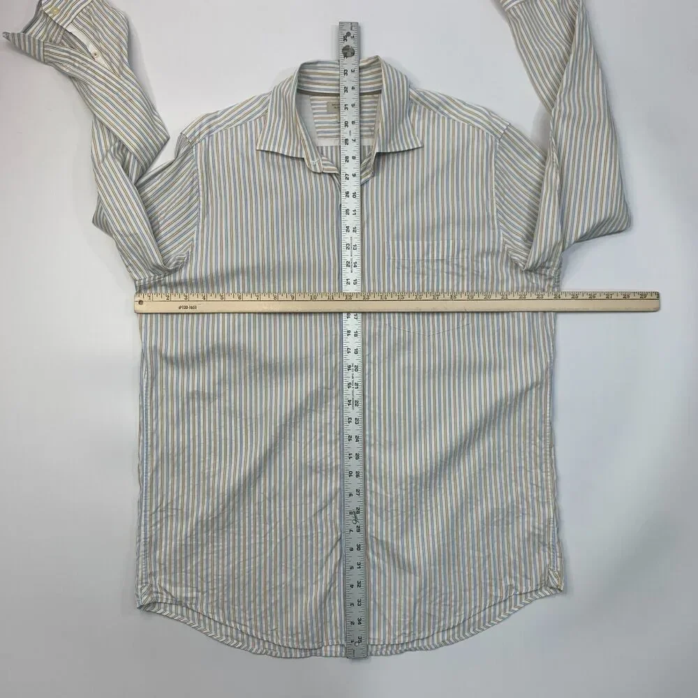 Banana Republic Dress Shirt Men L Large White Blue Striped Button Up Long Sleeve